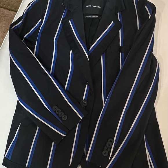 Club Monaco Women's Black and Blue Striped blazer Jackets size 2